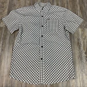 Hurley Gray White Gingham Check Dress Shirt SZ L